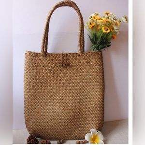 Natural Woven Tote Bag - Straw Beach Handbag